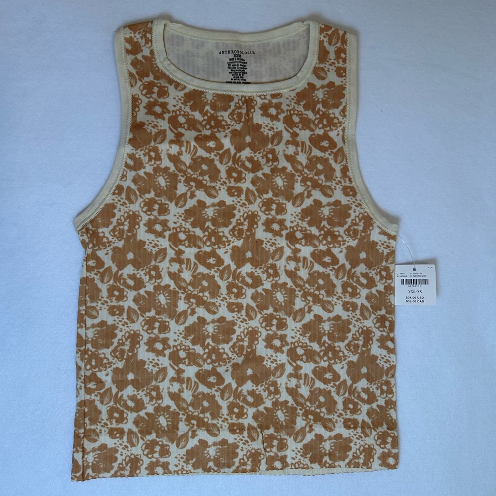 Anthropologie Tan and Cream Floral Tank Top